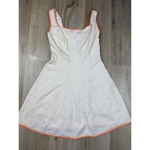 Strut & Bolt Cream Linen Blend Mini Dress Orange‎ Trim Smocked Back Small